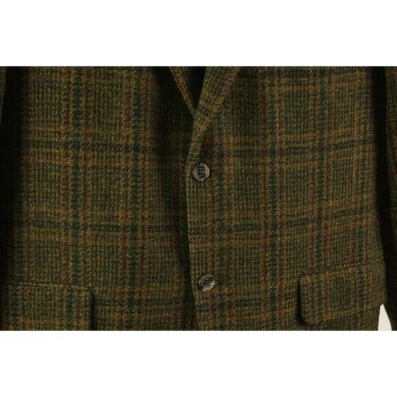 Vintage 1950s Penneys x Harris Tweed 42R Green Orange Shadow Plaid Sport Coat